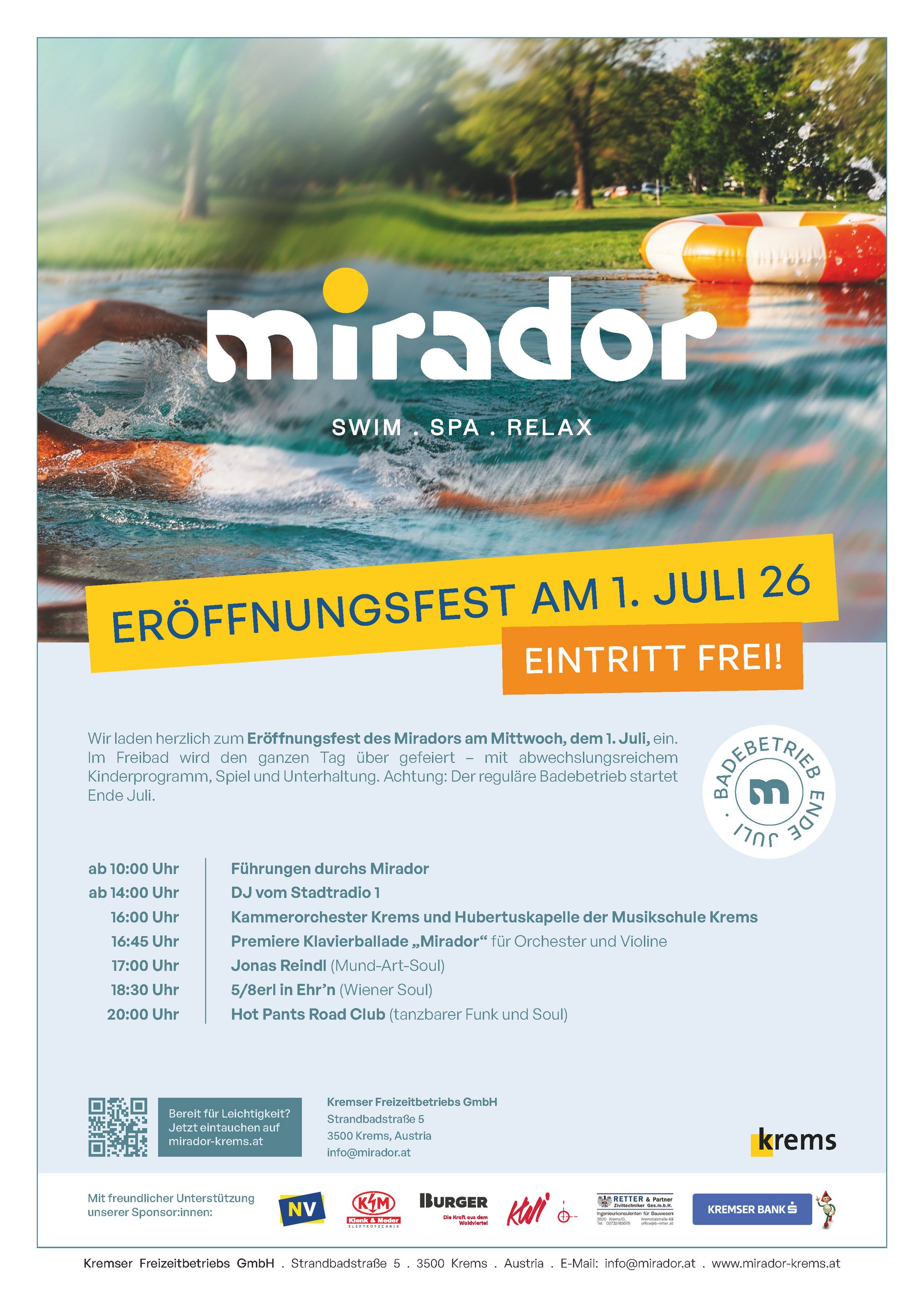 Neues Bad wird am 1. Juli mit Live-Acts gefeiert