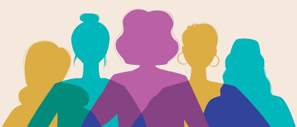 Women silhouette head isolated as concept of equality, feminism, modern vector stock illustration with feminists