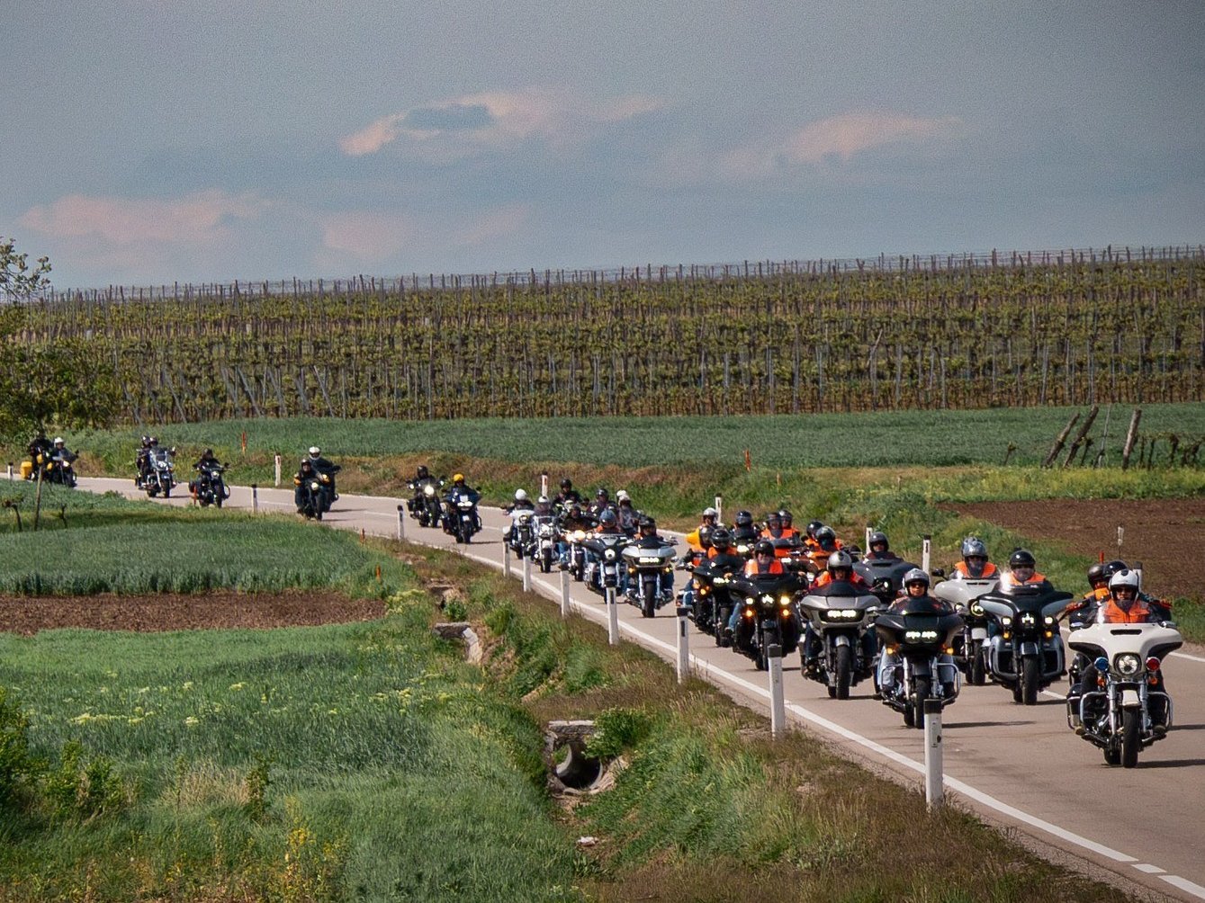 Gruppe von Harleys auf einer Landstraße