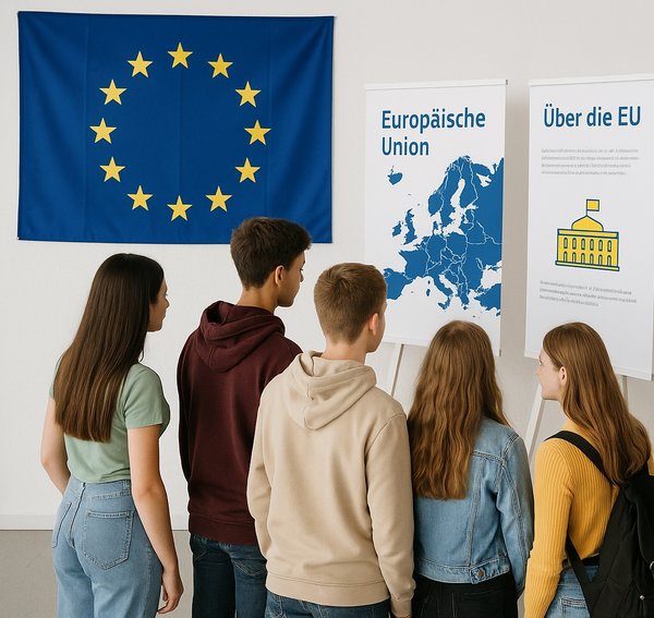 Jugendliche bei einer EU-Ausstellung