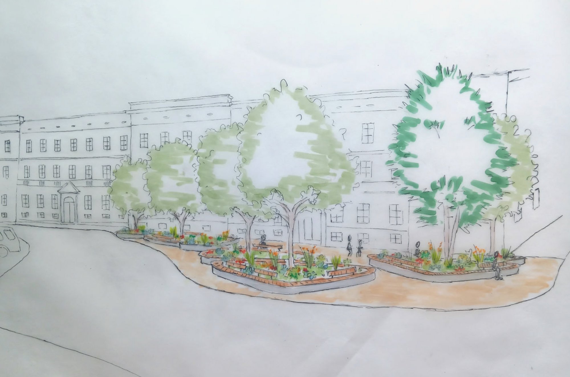 Visualisierung Hafnerplatz mit Blick zu Schulen