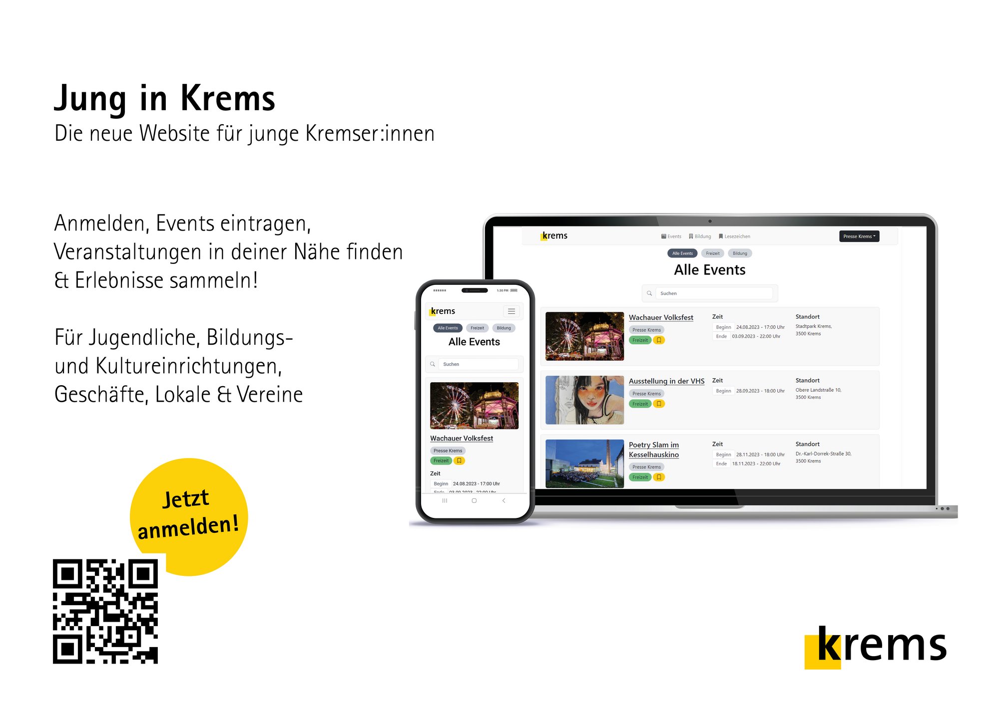 Neue digitale Plattform „Jung in Krems“ www.junginkrems.at